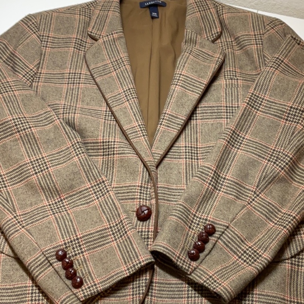 Lands End Women’s Blazer Wool Blend Brown Glen Plaid 18W Jacket - Picture 7 of 12